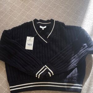 Tuckernuck Black V-Neck Women’s Sweater with White Accents